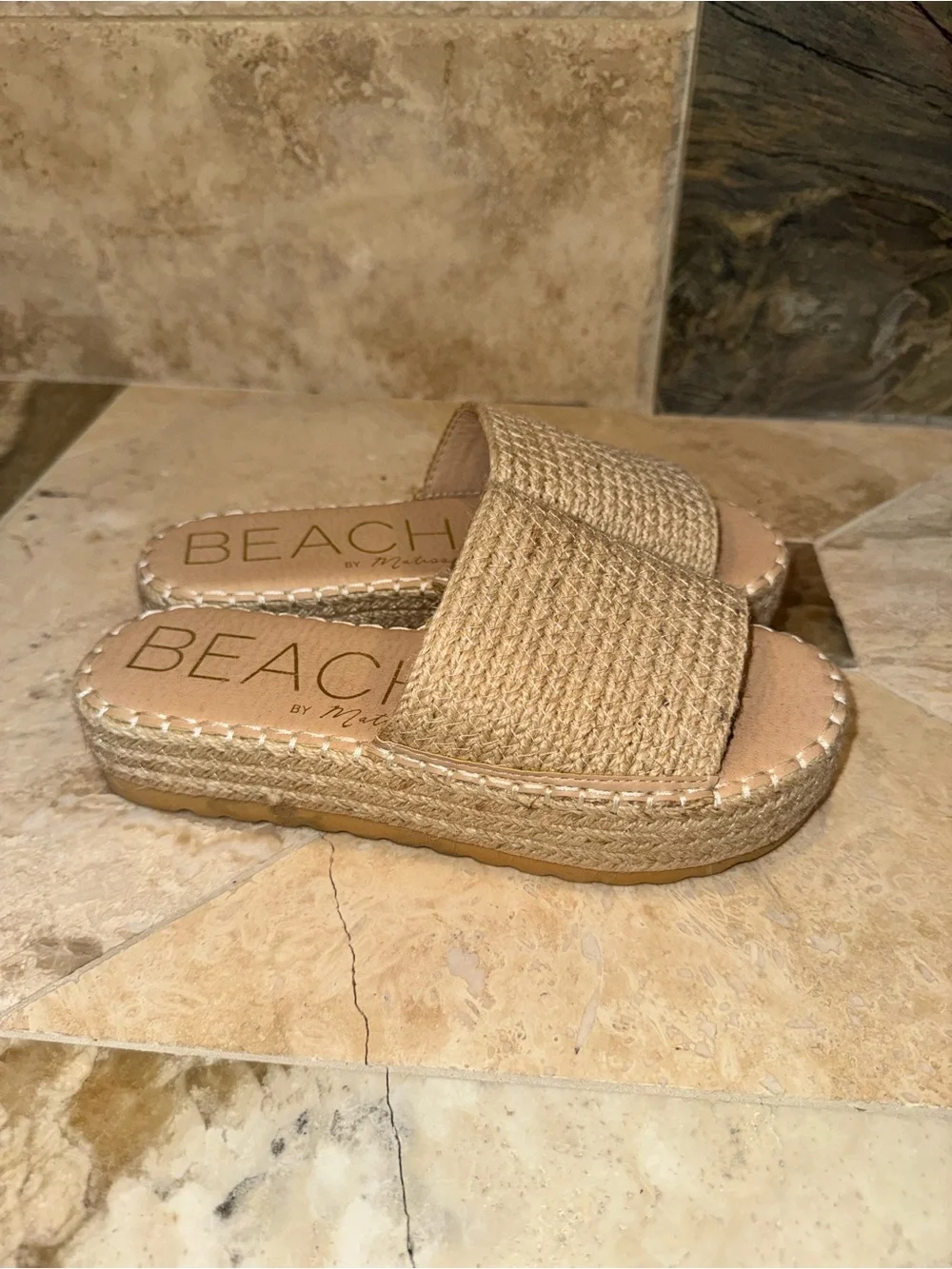 Matisse Beach Jute Espadrille Platform Slide Sandals Tan Size 9 Like New